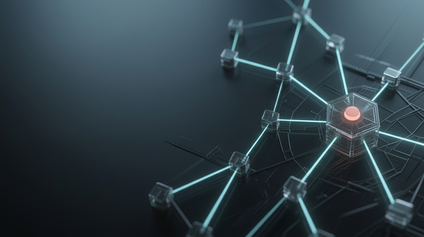 A branching project graph with cyan routes and a coral decision point